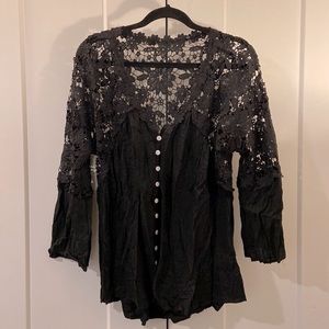 SHEIN black lace blouse with flare sleeves